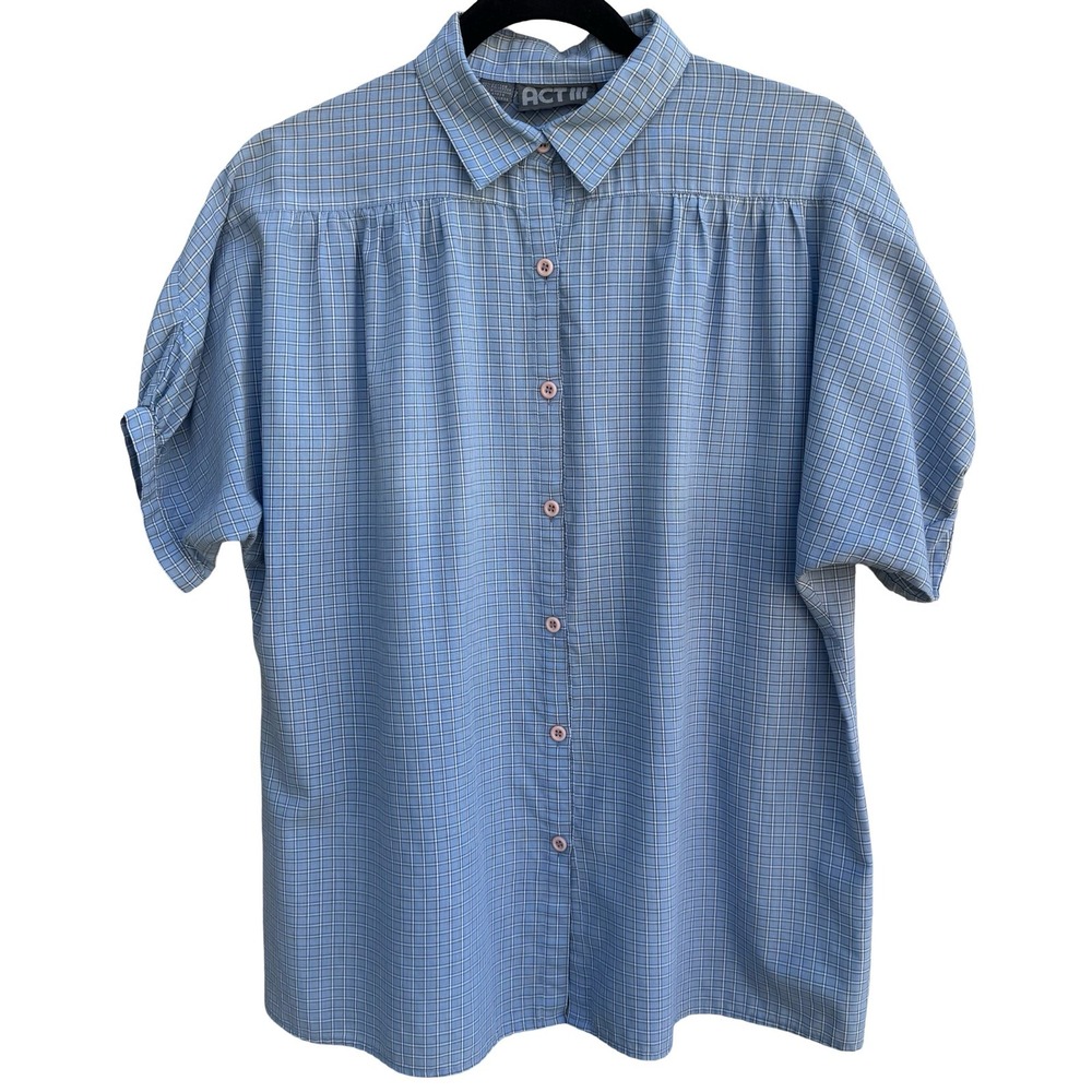 ACT III Vintage 80s Blue Plaid Button Shirt Gathered Yoke 16 Coastal Grandma